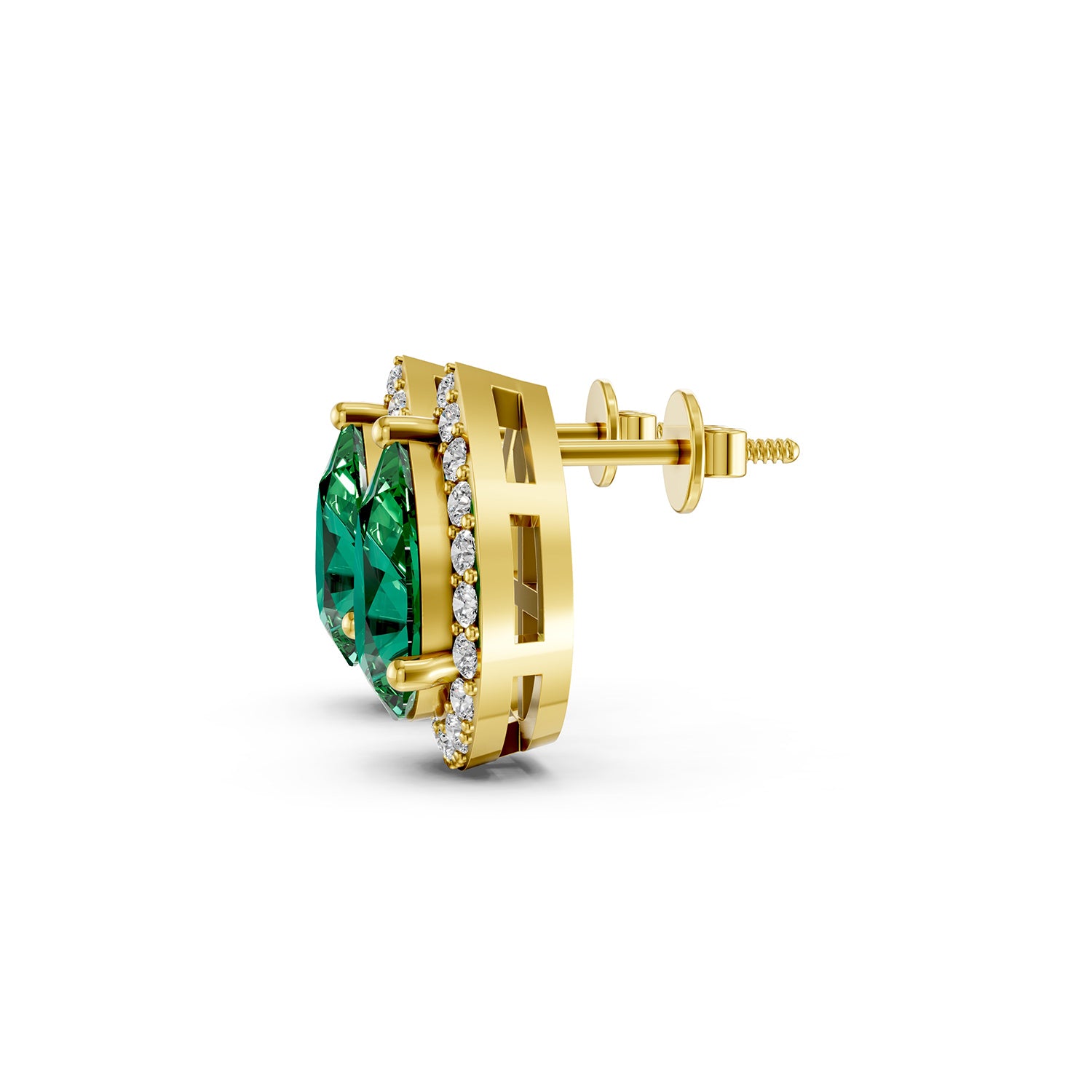 Pear Cut Green Gemstone & Lab-Grown Diamond Halo Stud