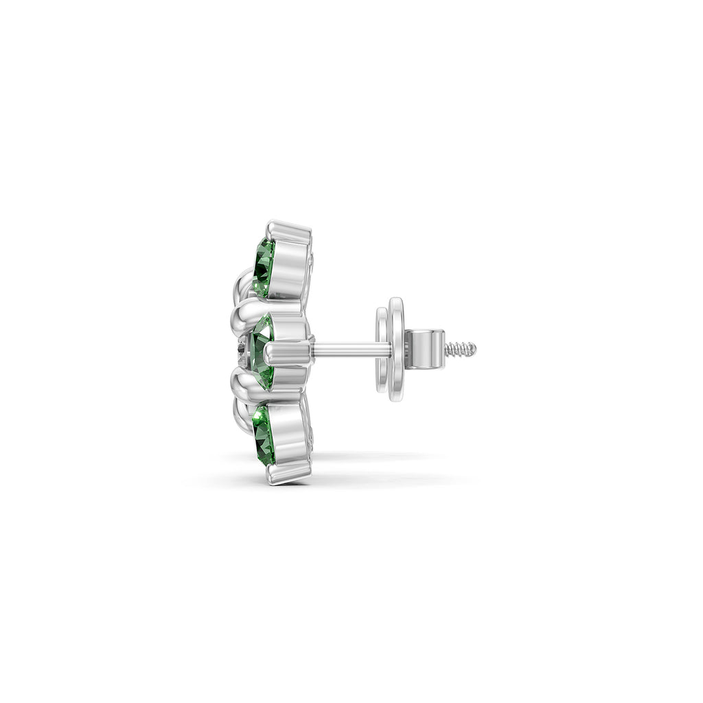 Floral Lab-Grown Diamond & Green Gemstone Stud
