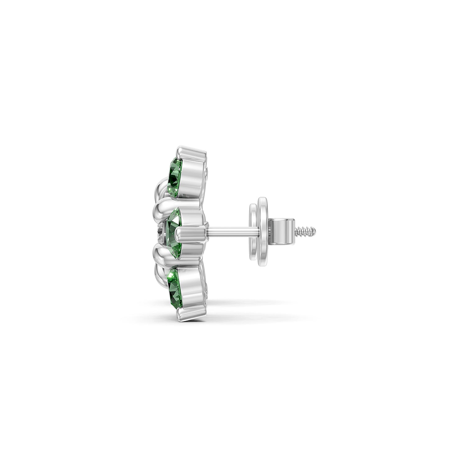 Floral Lab-Grown Diamond & Green Gemstone Stud