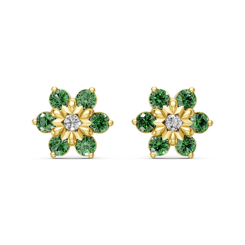 Floral Lab-Grown Diamond & Green Gemstone Stud