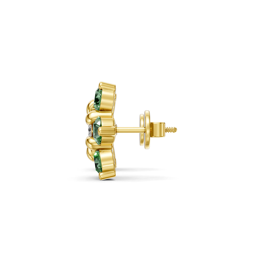 Floral Lab-Grown Diamond & Green Gemstone Stud