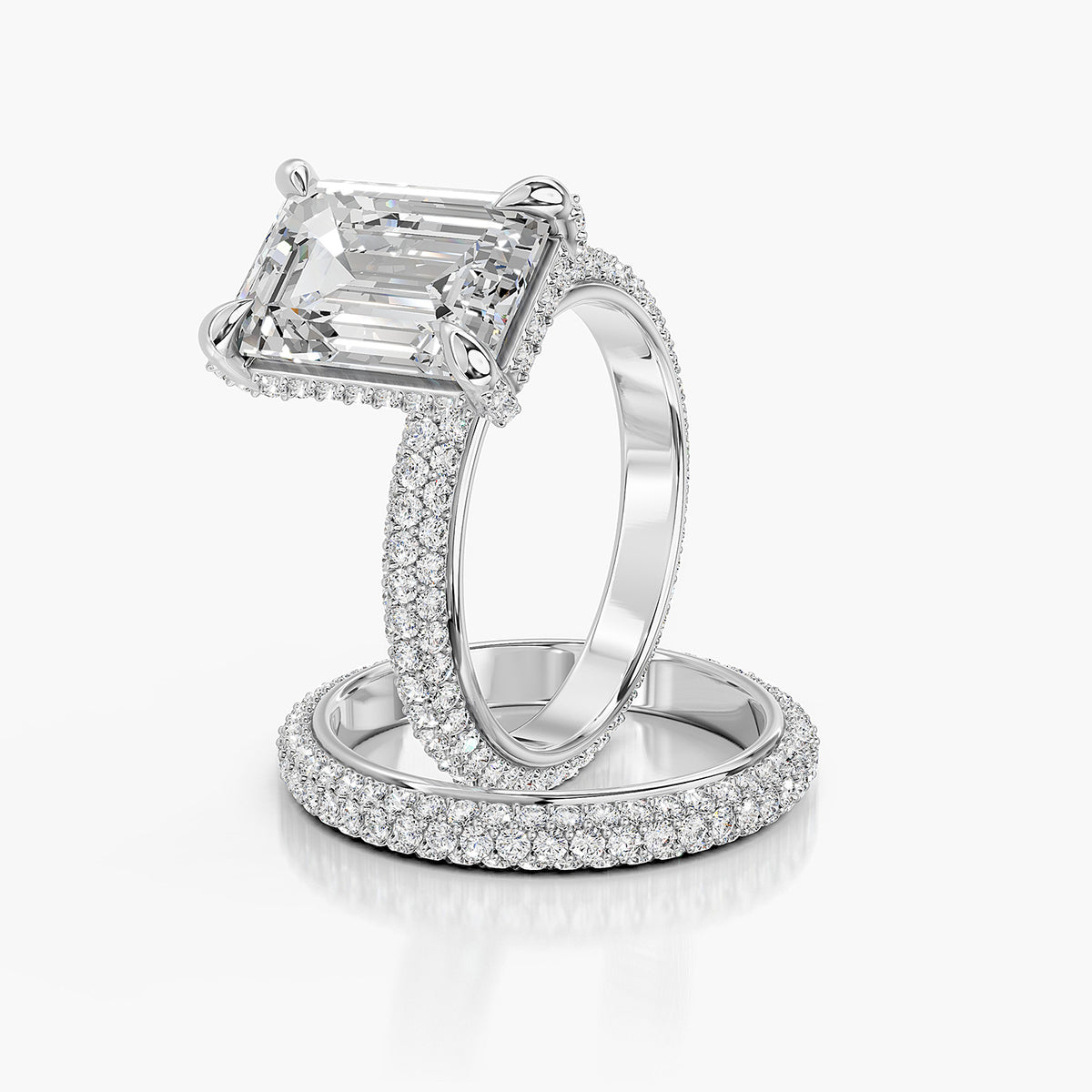 Emerald Cut Lab-Grown Diamond Halo Bridal Ring Set
