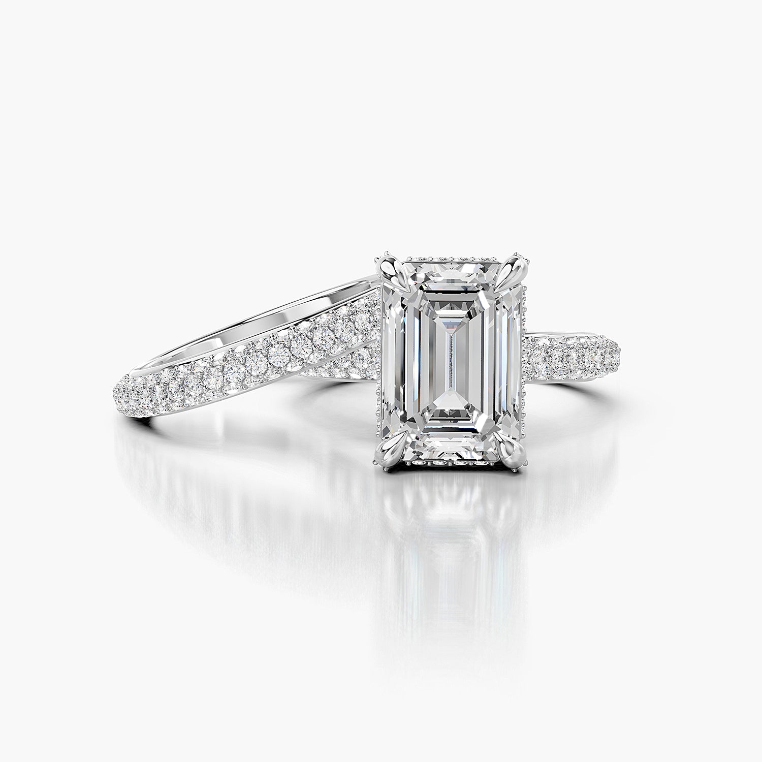 Emerald Cut Lab-Grown Diamond Halo Bridal Ring Set