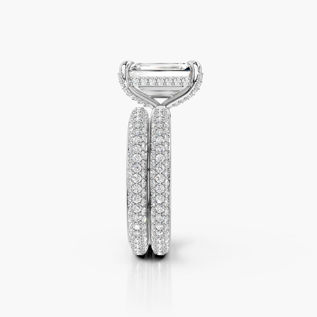 Emerald Cut Lab-Grown Diamond Halo Bridal Ring Set