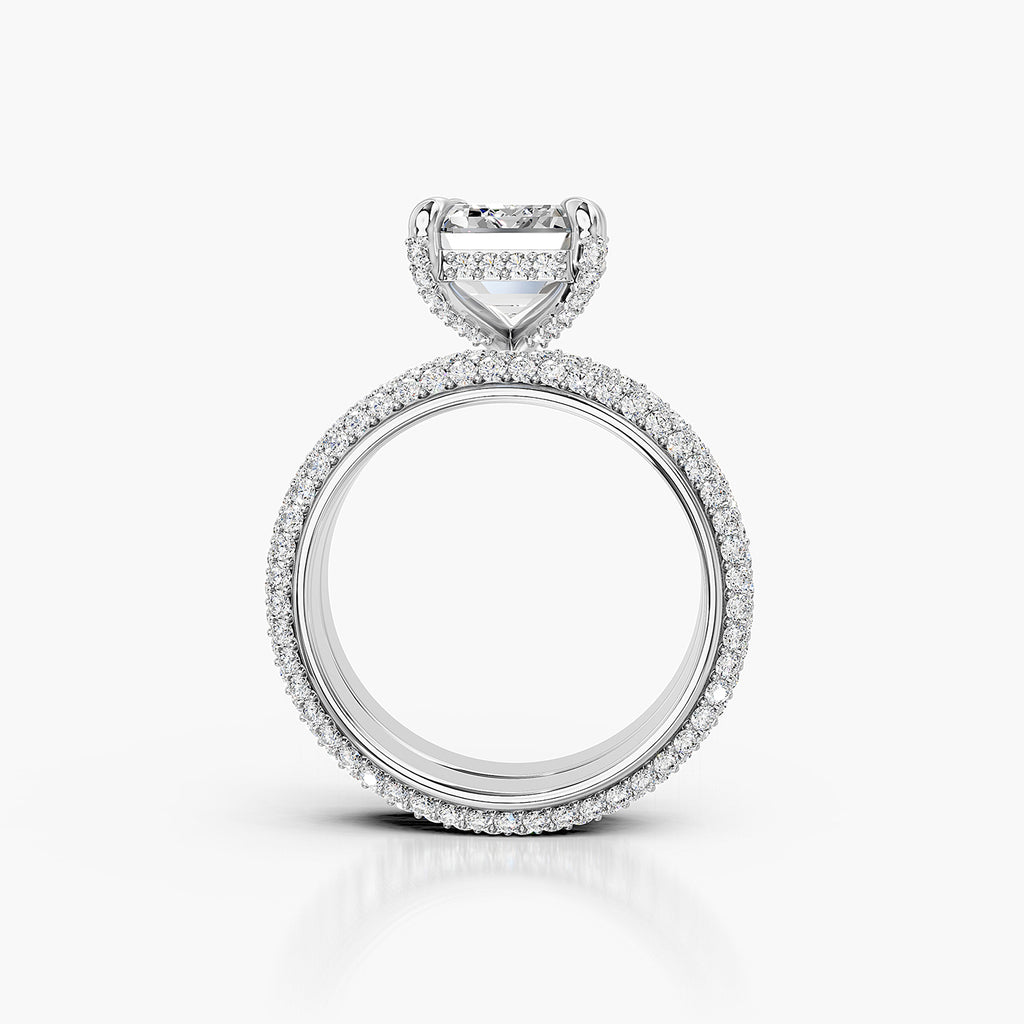 Emerald Cut Lab-Grown Diamond Halo Bridal Ring Set