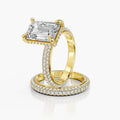 Emerald Cut Lab-Grown Diamond Halo Bridal Ring Set