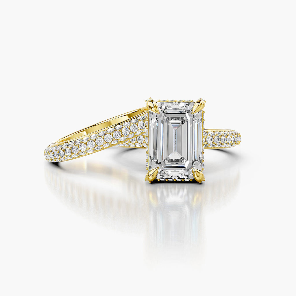 Emerald Cut Lab-Grown Diamond Halo Bridal Ring Set