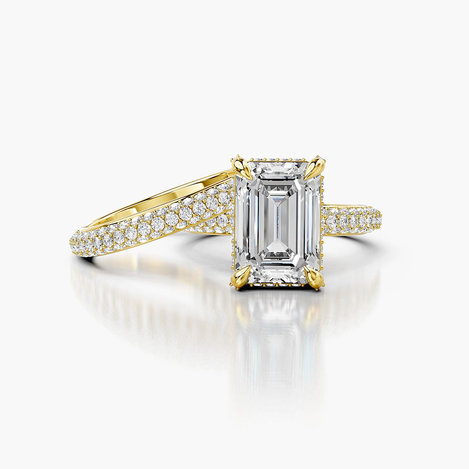Emerald Cut Lab-Grown Diamond Halo Bridal Ring Set
