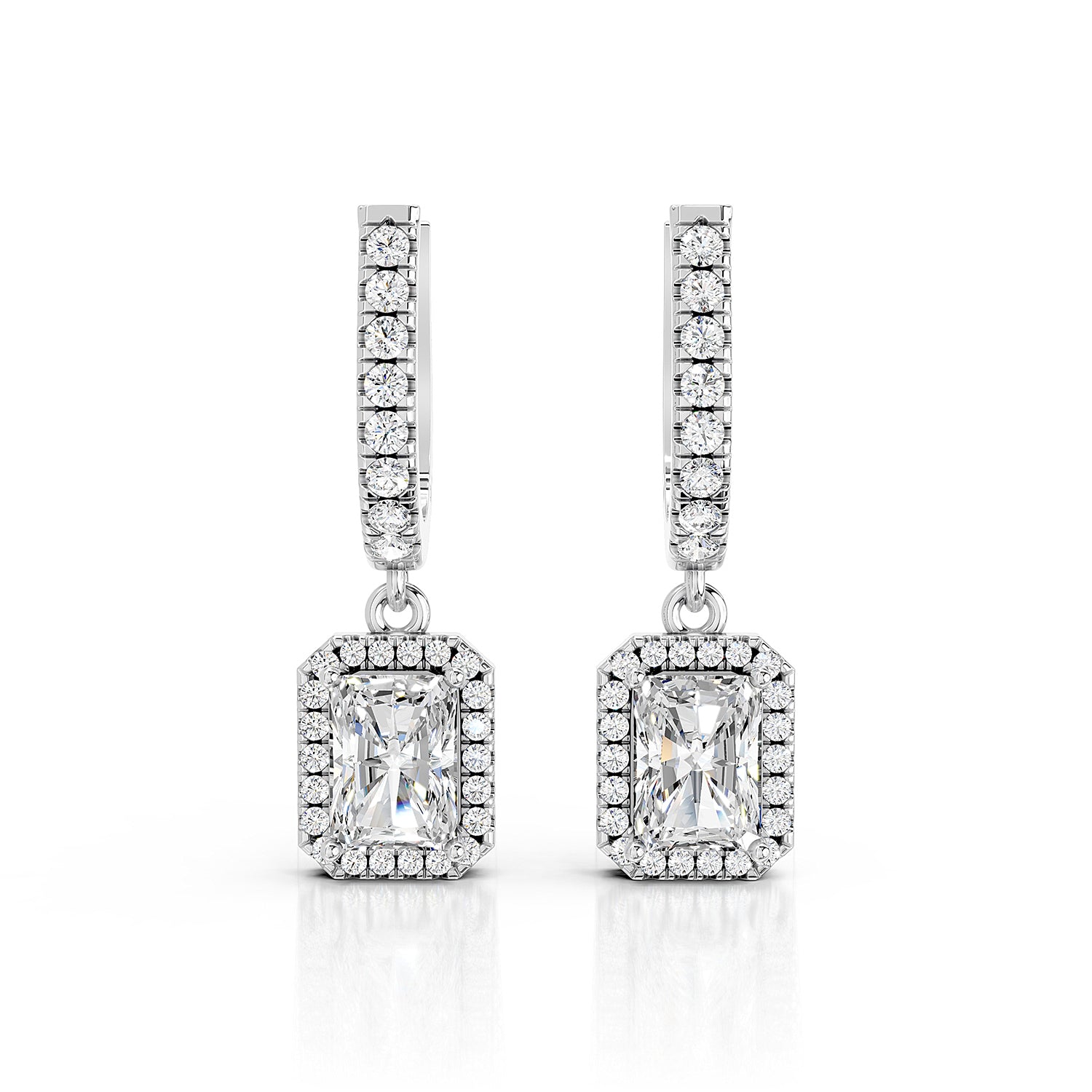 Radiant Cut Lab-Grown Diamond Halo Drop Hoop Earrings