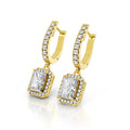Radiant Cut Lab-Grown Diamond Halo Drop Hoop Earrings