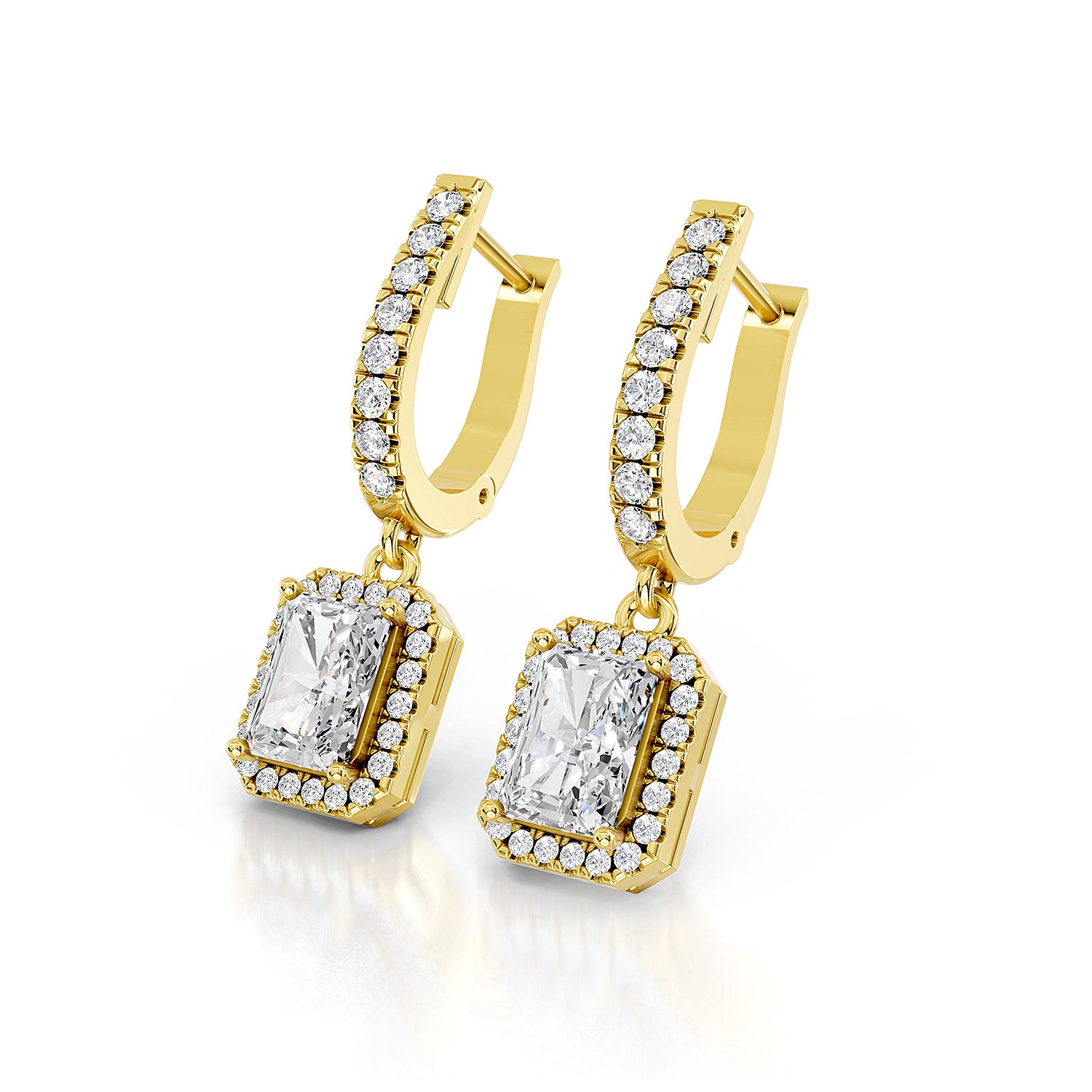 Radiant Cut Lab-Grown Diamond Halo Drop Hoop Earrings