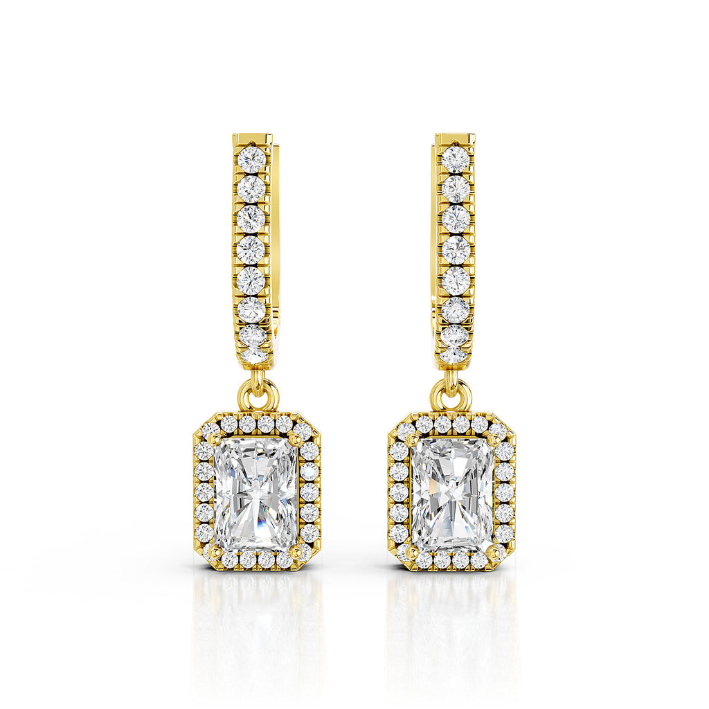 Radiant Cut Lab-Grown Diamond Halo Drop Hoop Earrings