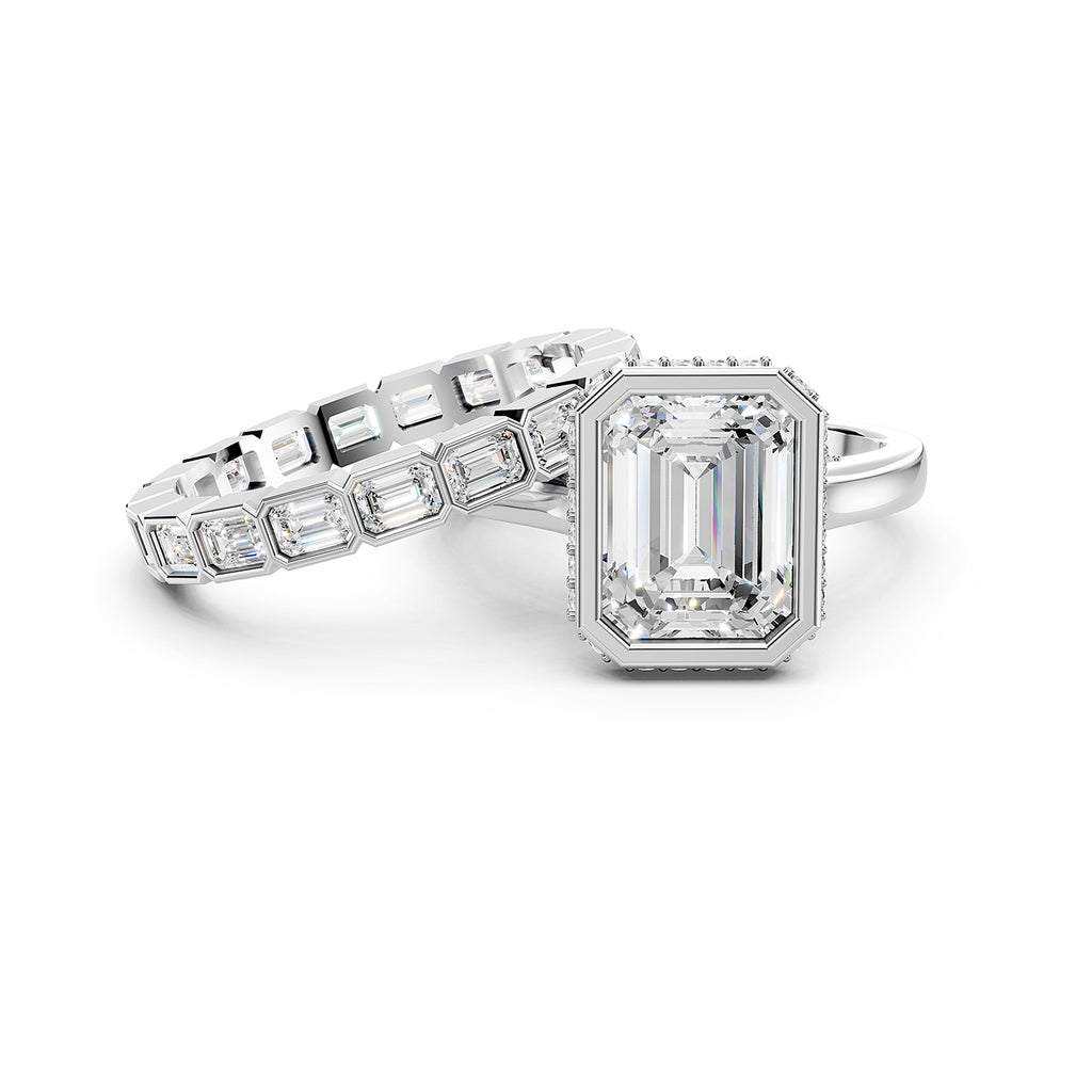 Emerald Cut Lab-Grown Diamond Bridal Ring Set
