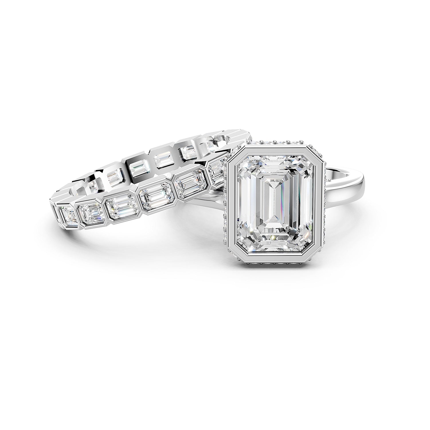 Emerald Cut Lab-Grown Diamond Bridal Ring Set