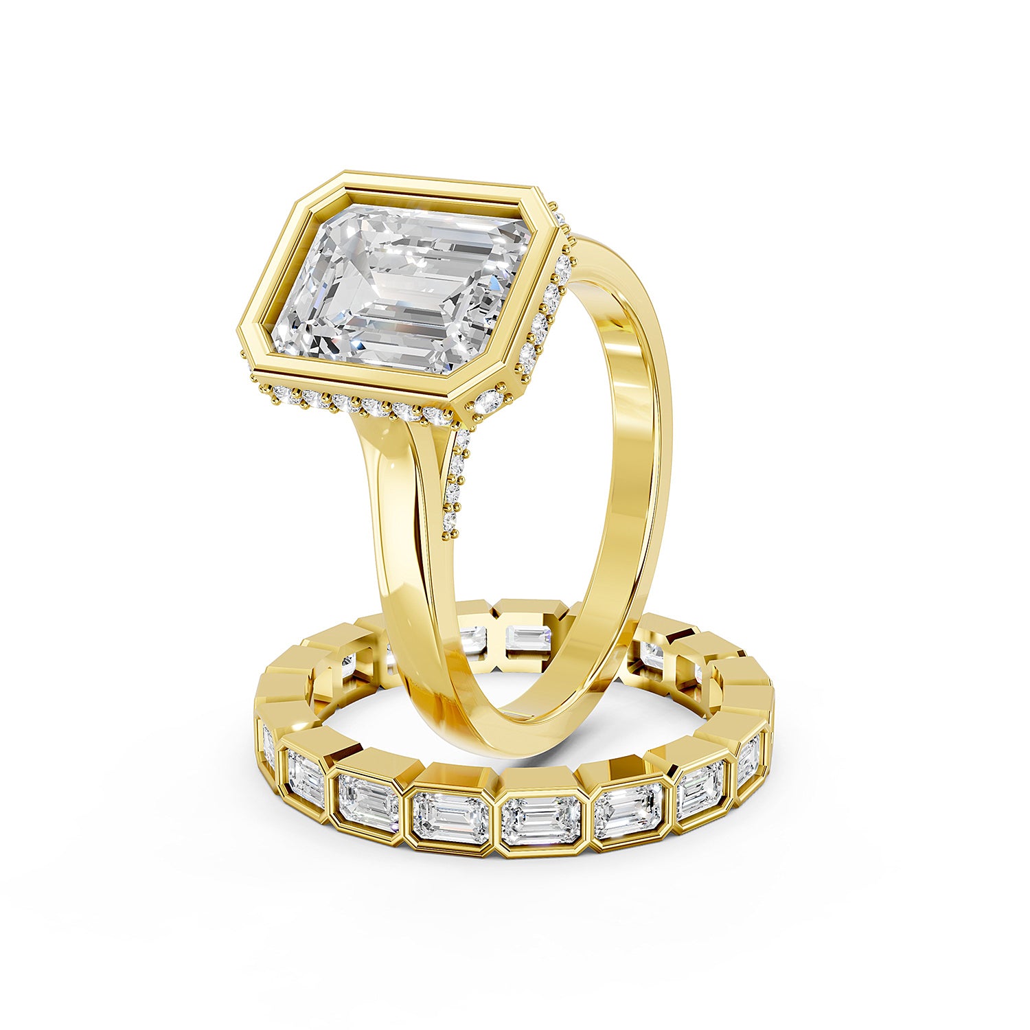 Emerald Cut Lab-Grown Diamond Bridal Ring Set
