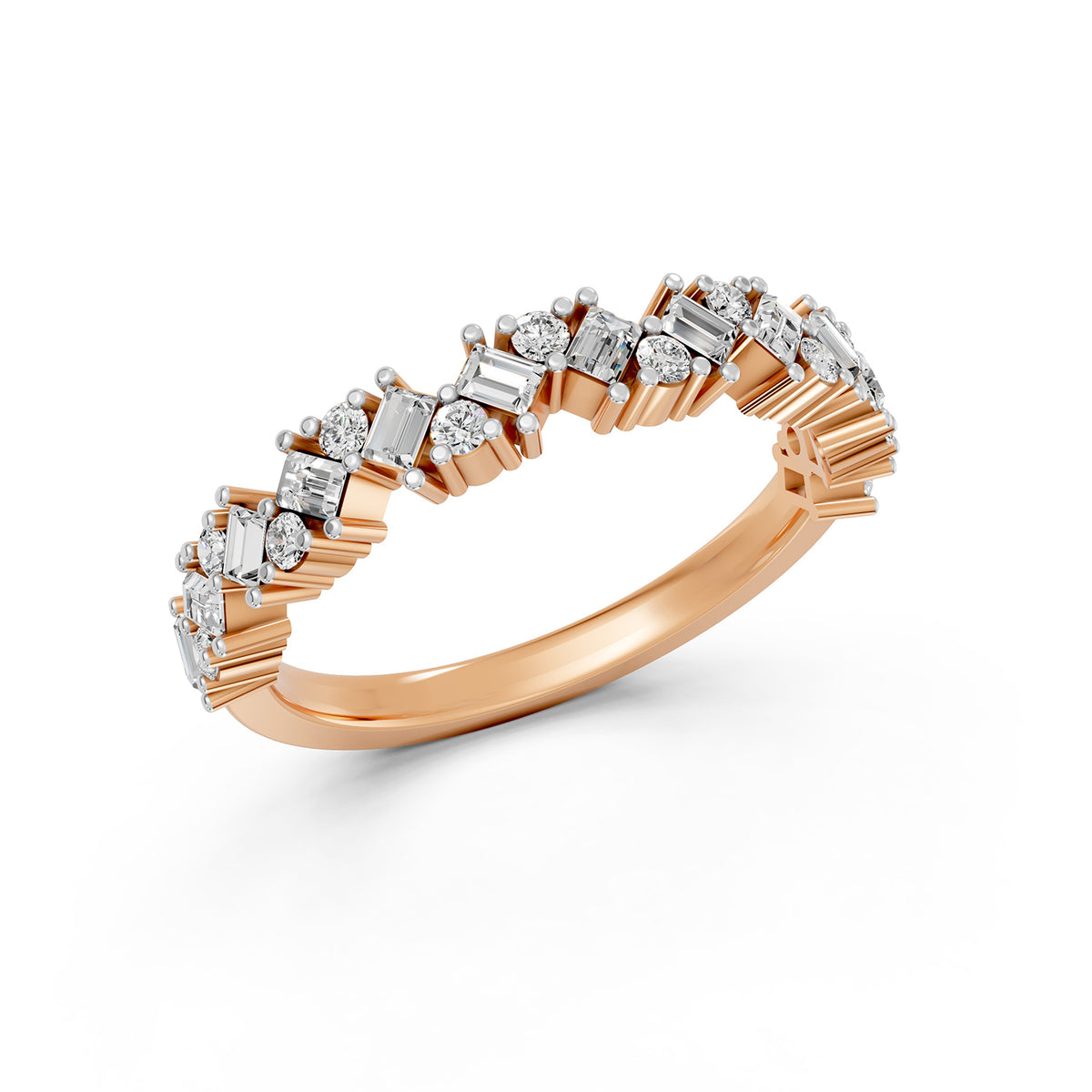 Emerald &amp; Round Cut Lab-Grown Diamond Band Ring