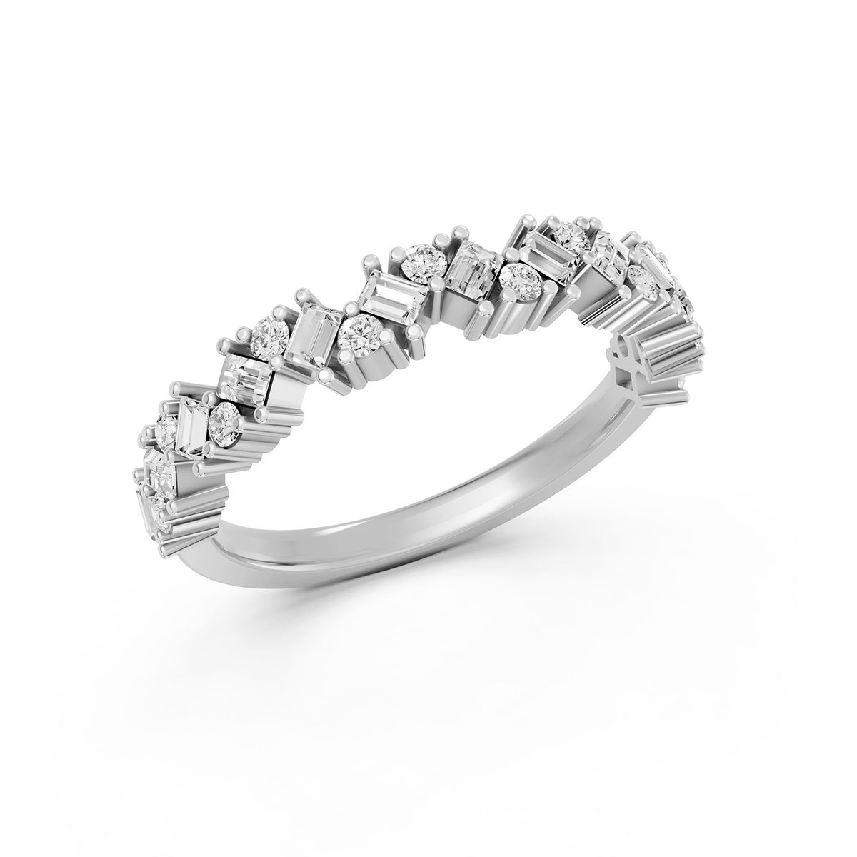 Emerald &amp; Round Cut Lab-Grown Diamond Band Ring