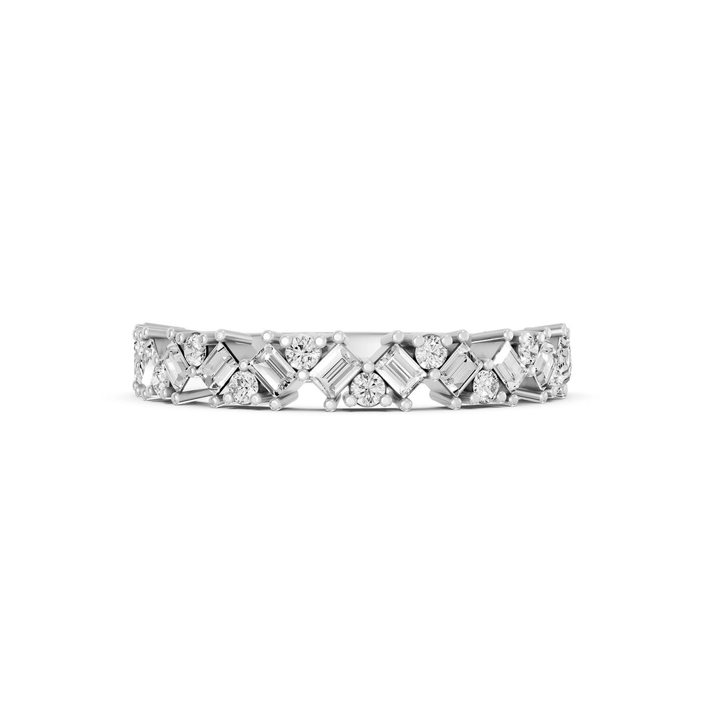 Emerald &amp; Round Cut Lab-Grown Diamond Band Ring