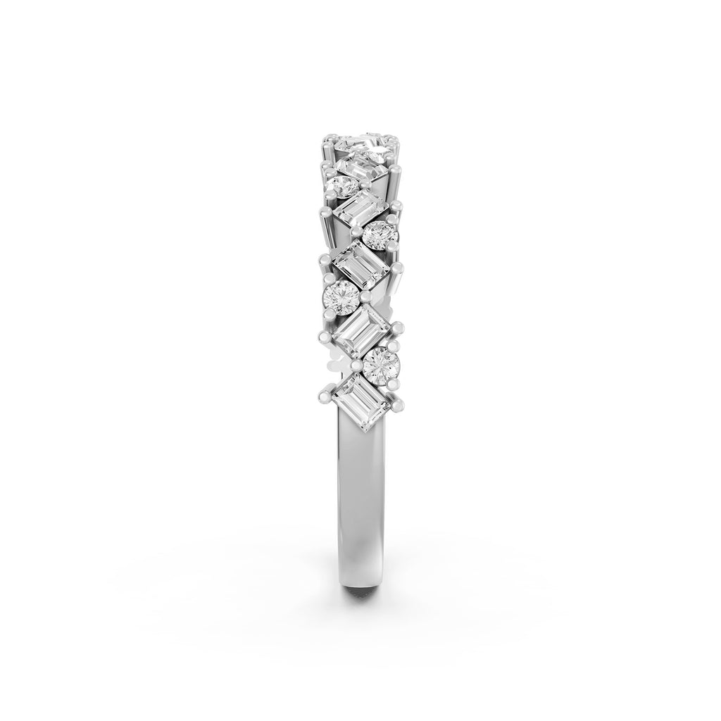 Emerald &amp; Round Cut Lab-Grown Diamond Band Ring