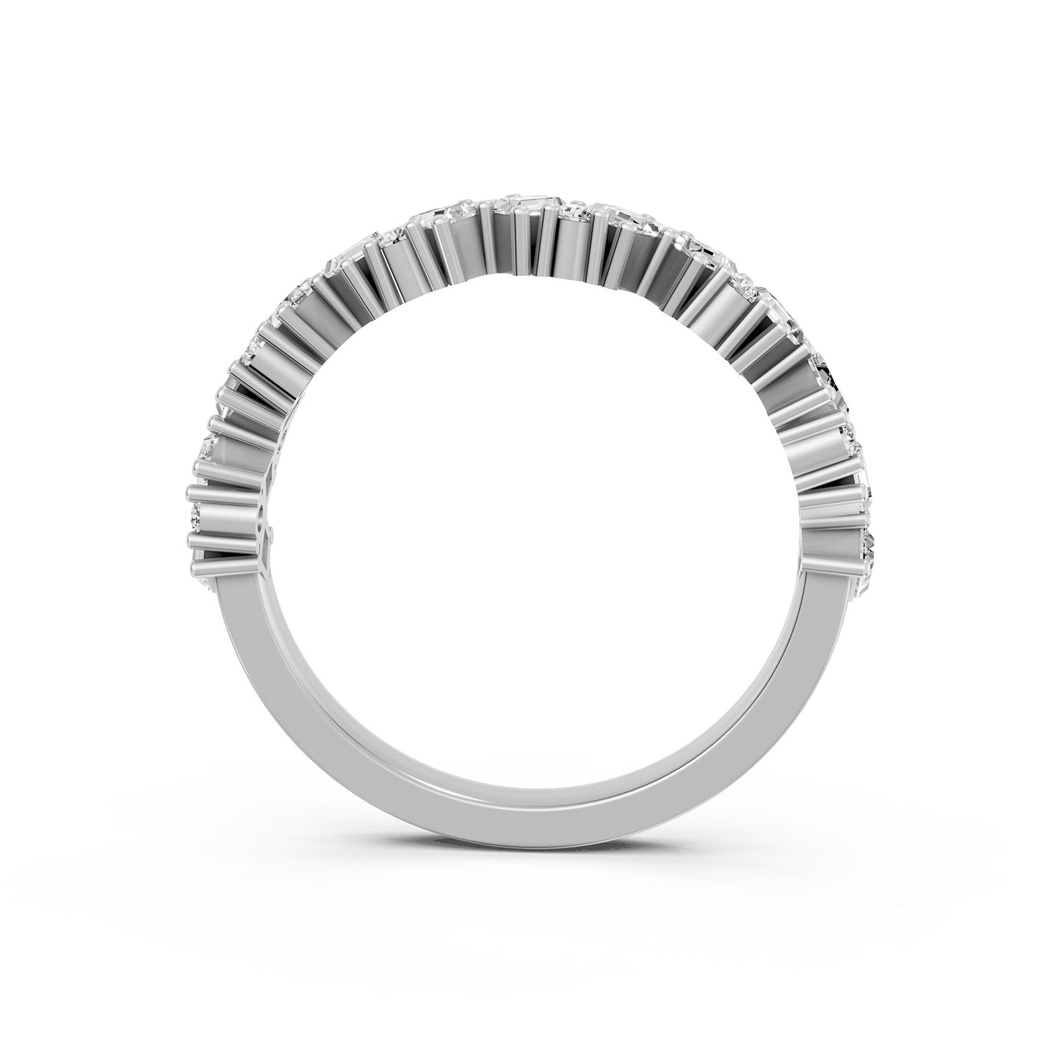 Emerald &amp; Round Cut Lab-Grown Diamond Band Ring