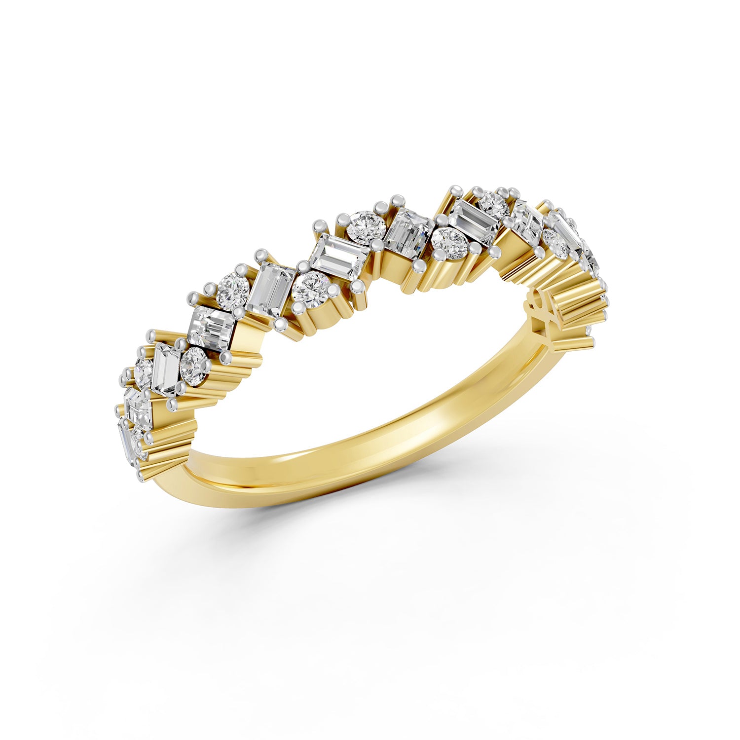 Emerald &amp; Round Cut Lab-Grown Diamond Band Ring