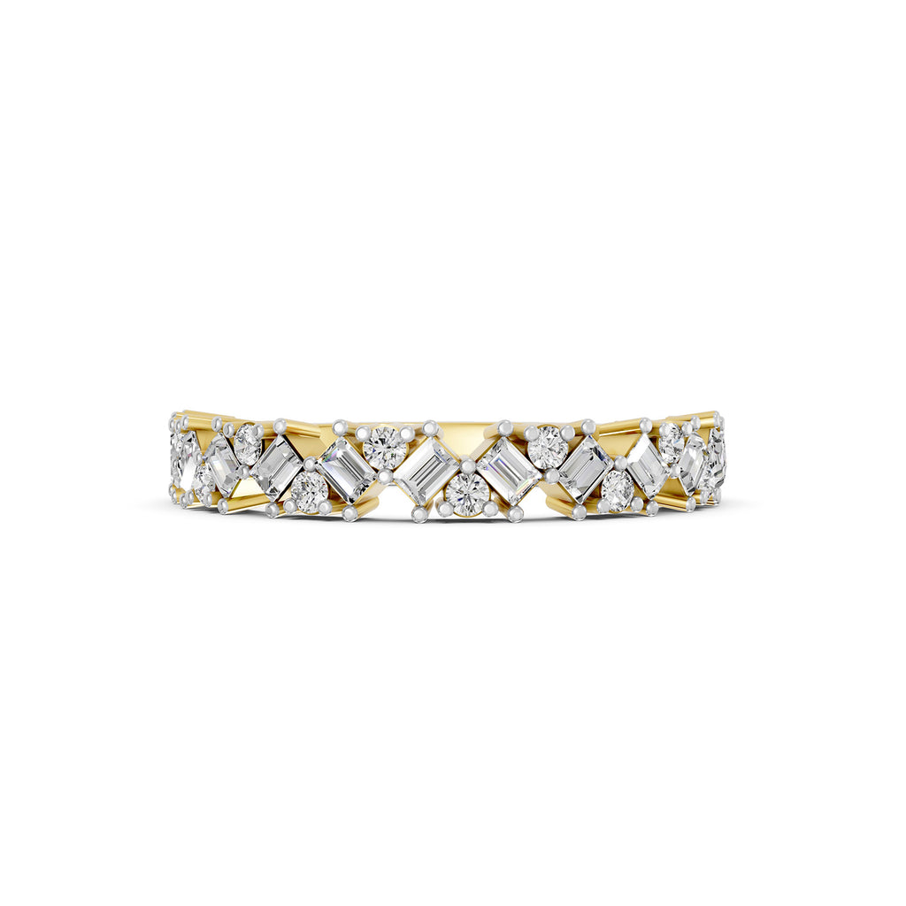 Emerald &amp; Round Cut Lab-Grown Diamond Band Ring