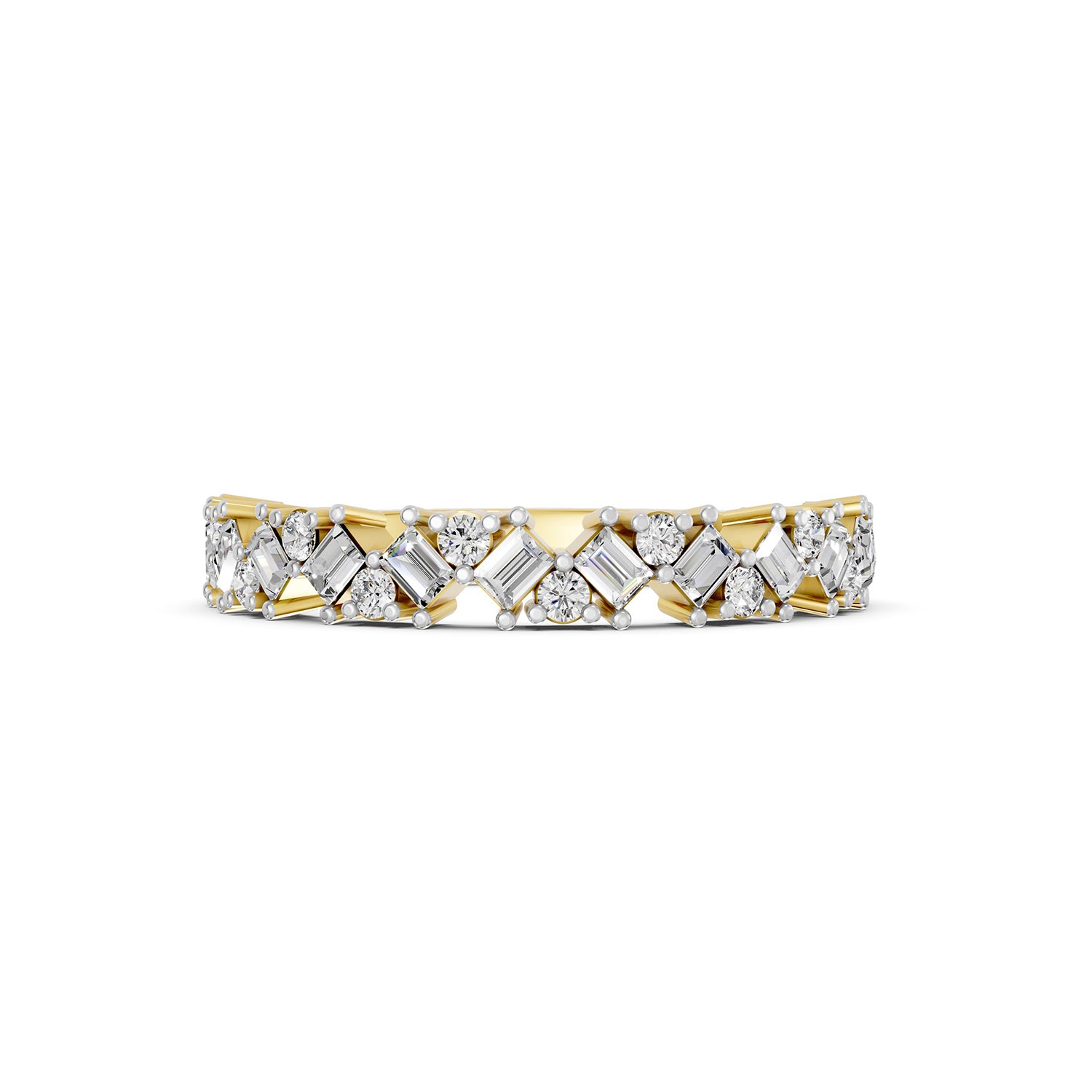 Emerald &amp; Round Cut Lab-Grown Diamond Band Ring
