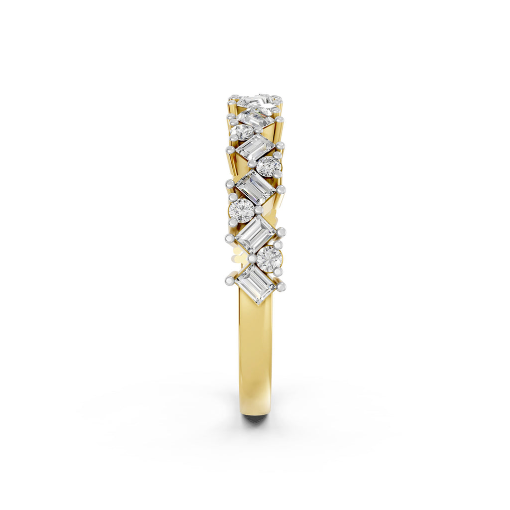 Emerald &amp; Round Cut Lab-Grown Diamond Band Ring