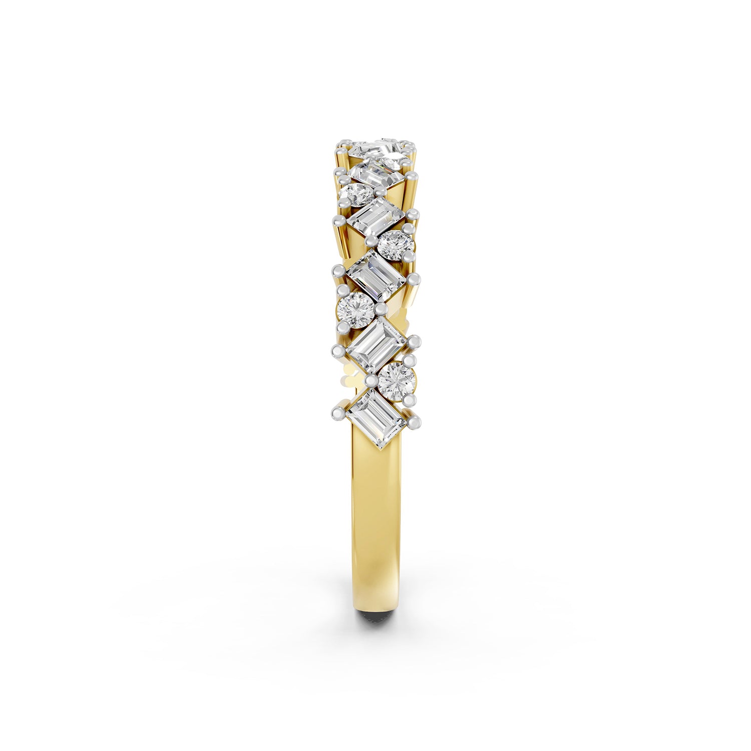 Emerald &amp; Round Cut Lab-Grown Diamond Band Ring