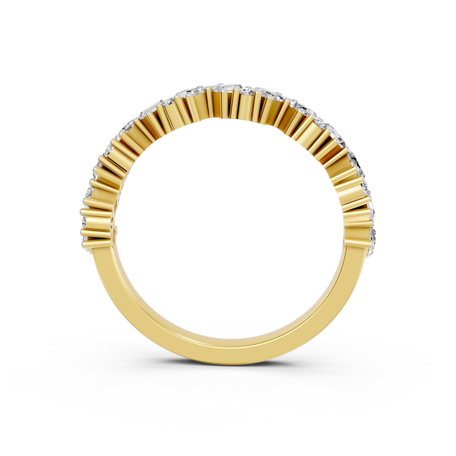Emerald &amp; Round Cut Lab-Grown Diamond Band Ring