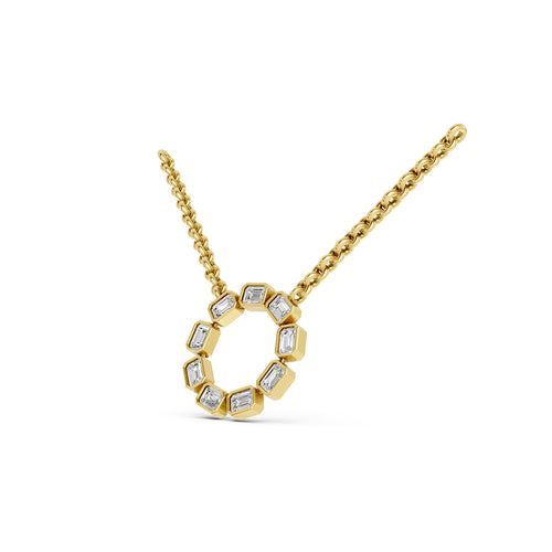 14K Yellow Gold Emerald-Cut Diamond Circle Pendant Necklace