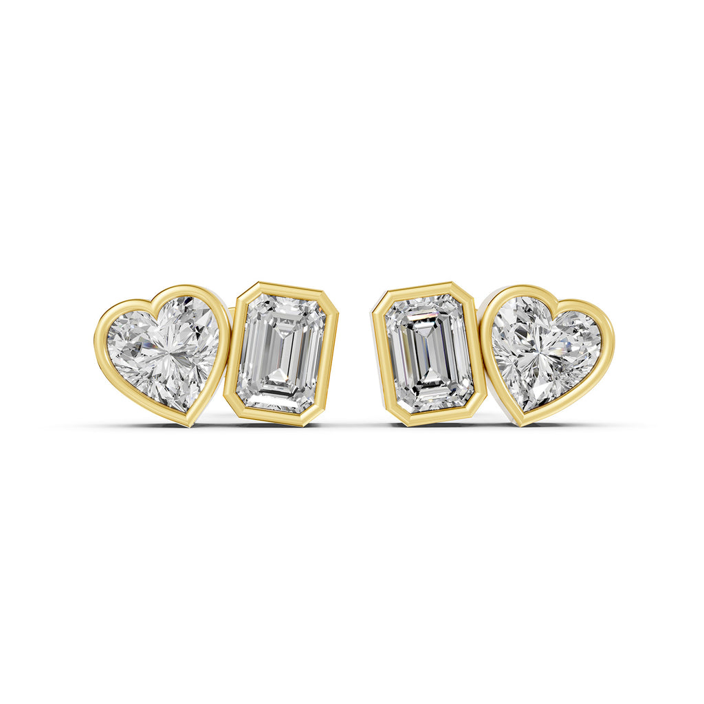 Heart & Emerald Lab-Grown Diamond Stud Earrings