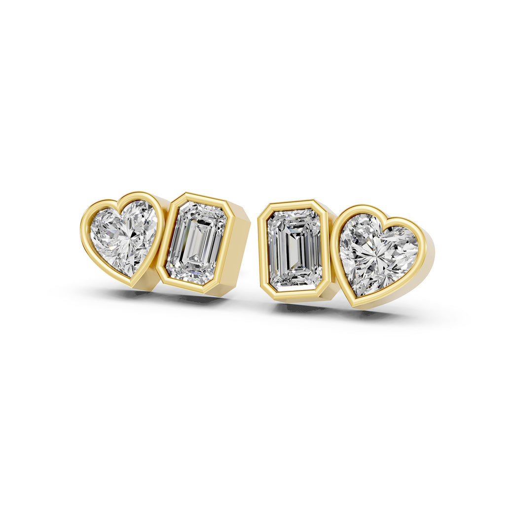 Heart & Emerald Lab-Grown Diamond Stud Earrings