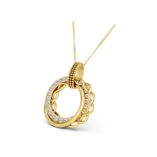 14K Yellow Gold Diamond Circle Pendant Necklace