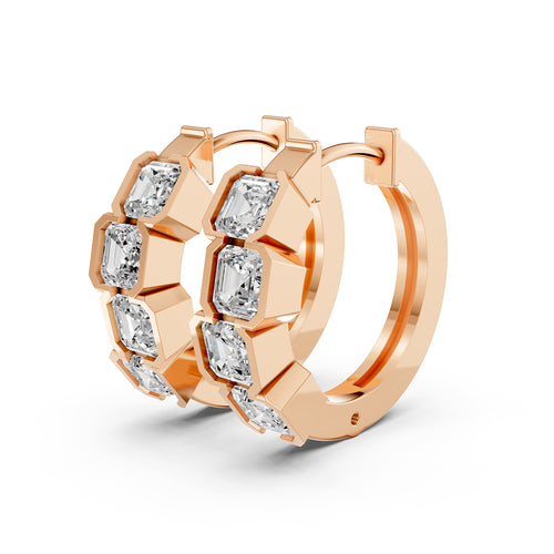 Asscher Cut Diamond Hoop Earrings