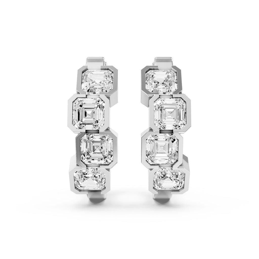 Asscher Cut Diamond Hoop Earrings