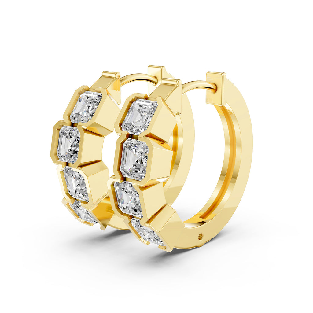 Asscher Cut Diamond Hoop Earrings