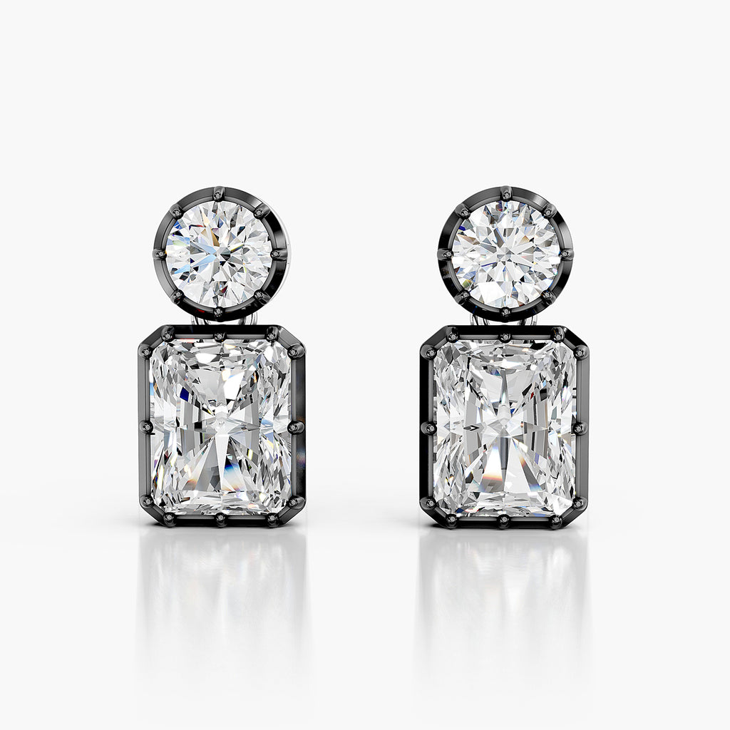 Emerald & Round Lab-Grown Diamond Drop Stud Earrings