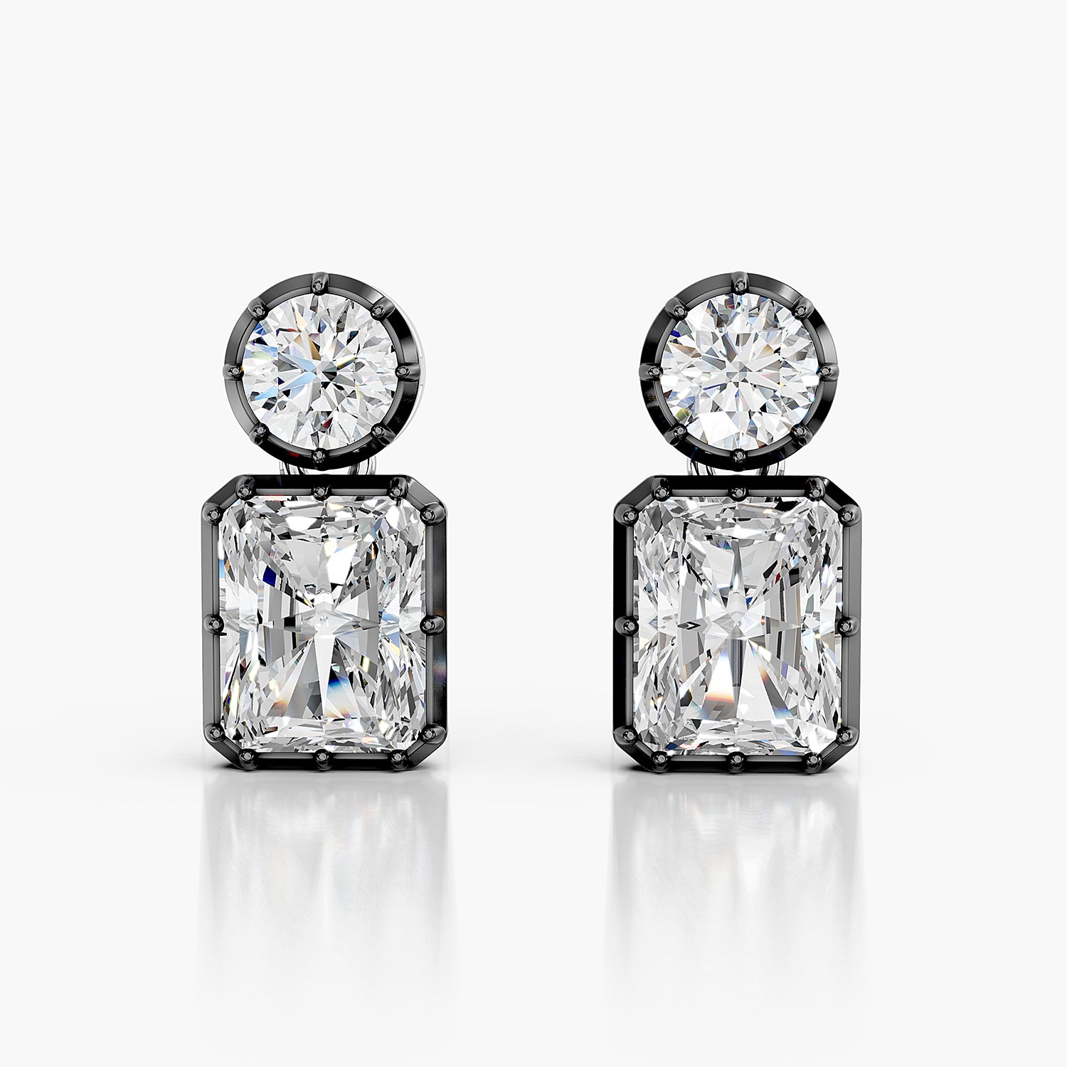 Emerald & Round Lab-Grown Diamond Drop Stud Earrings