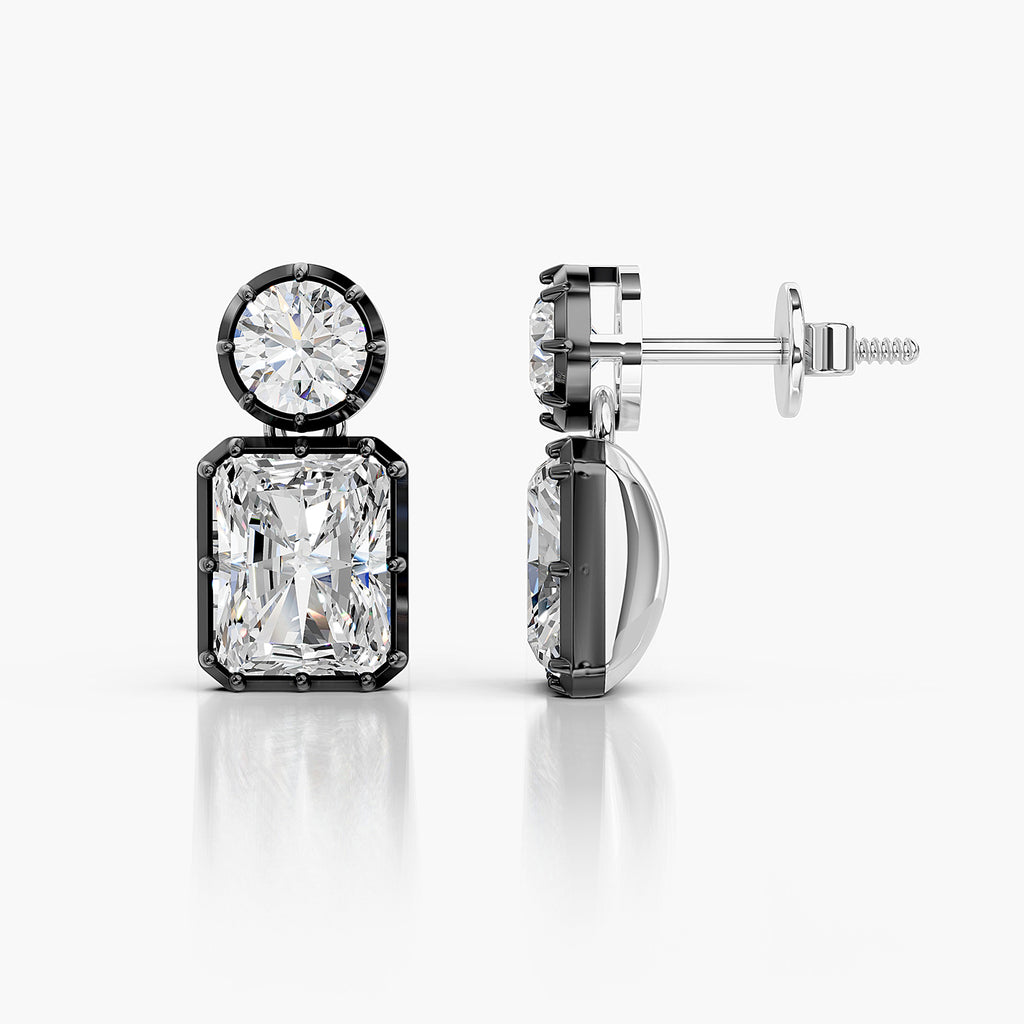 Emerald & Round Lab-Grown Diamond Drop Stud Earrings