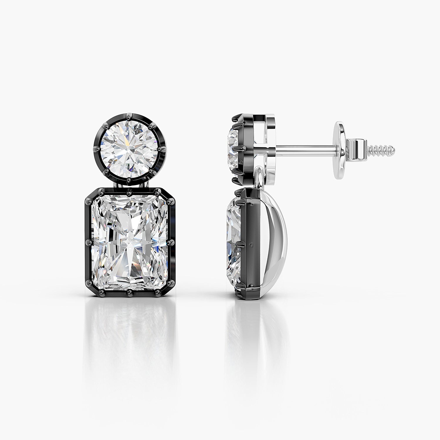 Emerald & Round Lab-Grown Diamond Drop Stud Earrings