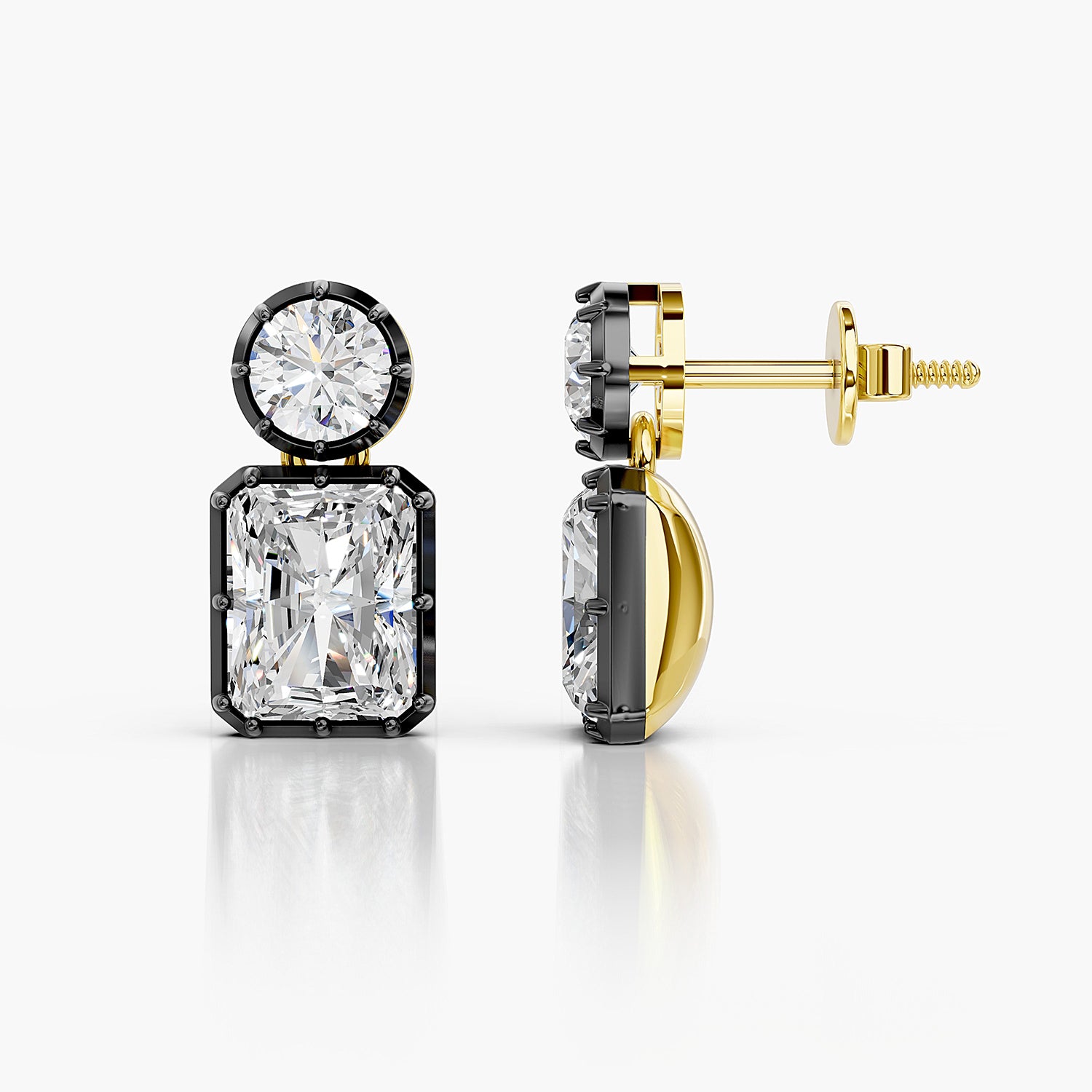 Emerald & Round Lab-Grown Diamond Drop Stud Earrings