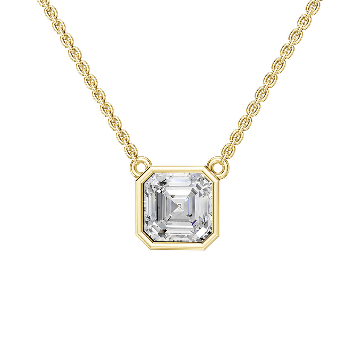 14K Yellow Gold Asscher-Cut Diamond Solitaire Pendant Necklace