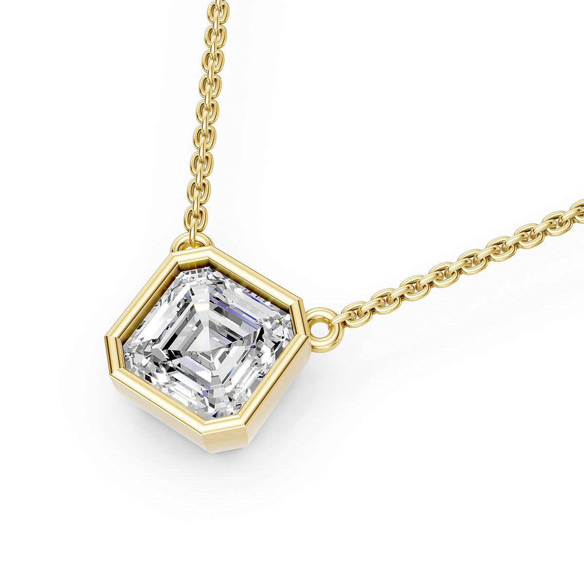 14K Yellow Gold Asscher-Cut Diamond Solitaire Pendant Necklace