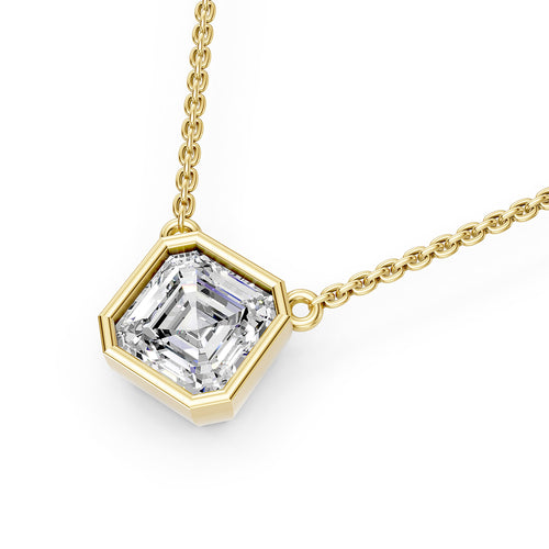14K Yellow Gold Asscher-Cut Diamond Solitaire Pendant Necklace