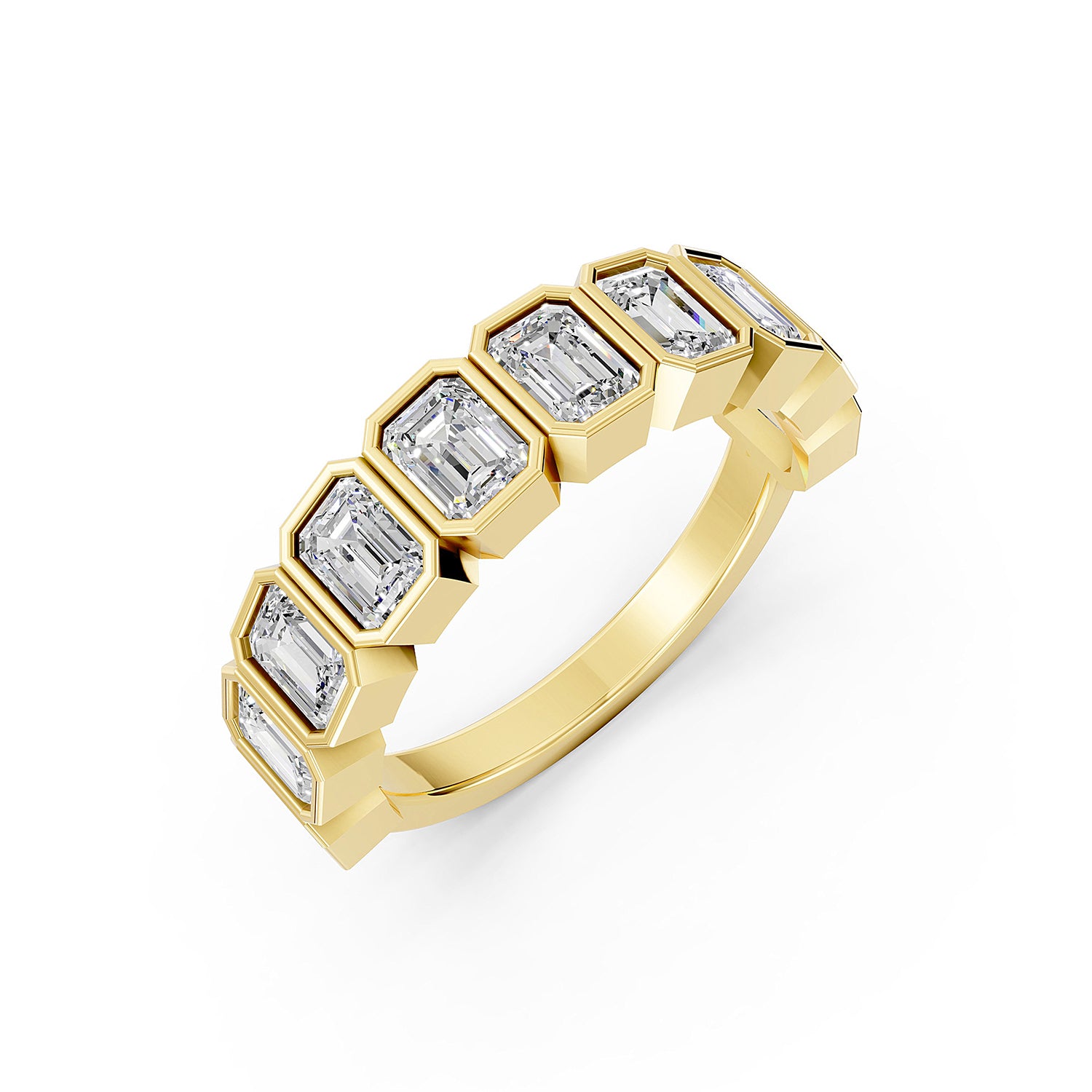 Emerald Cut Lab-Grown Diamond Bezel Set Band Ring