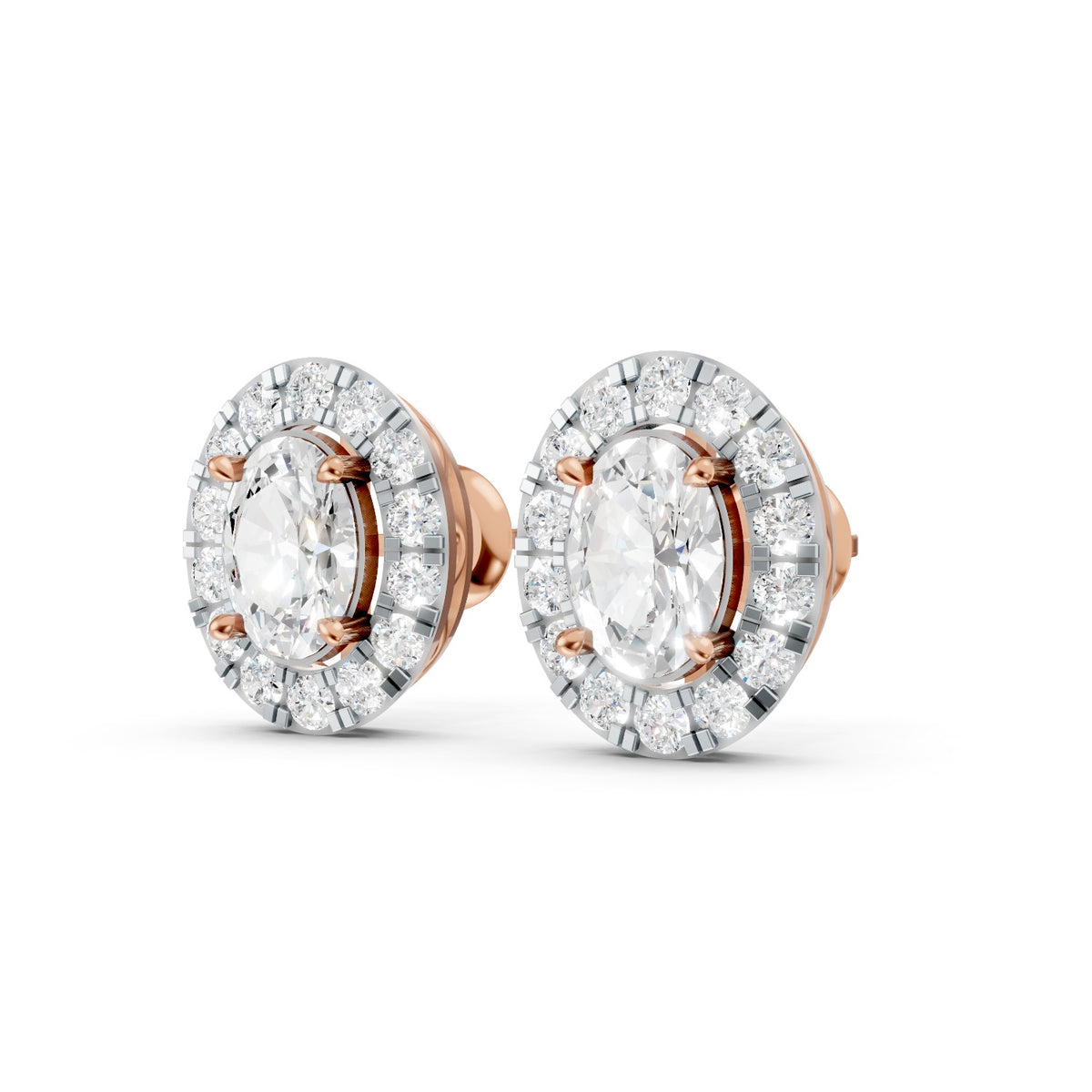 Oval Cut Lab-Grown Diamond Halo Stud Earrings