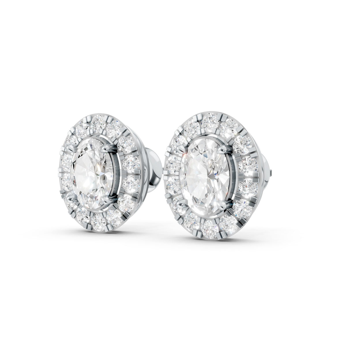 Oval Cut Lab-Grown Diamond Halo Stud Earrings
