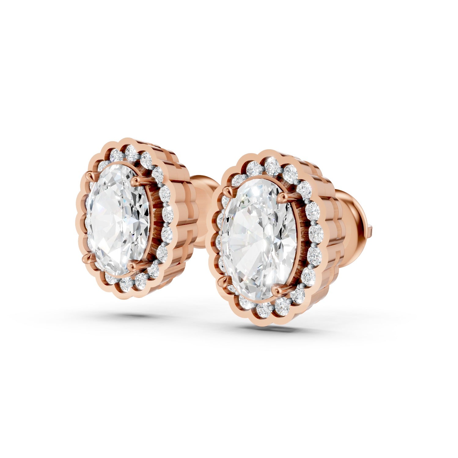 Oval Cut Lab-Grown Diamond Halo Stud Earrings