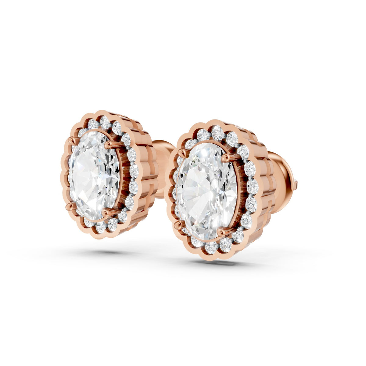 Oval Cut Lab-Grown Diamond Halo Stud Earrings
